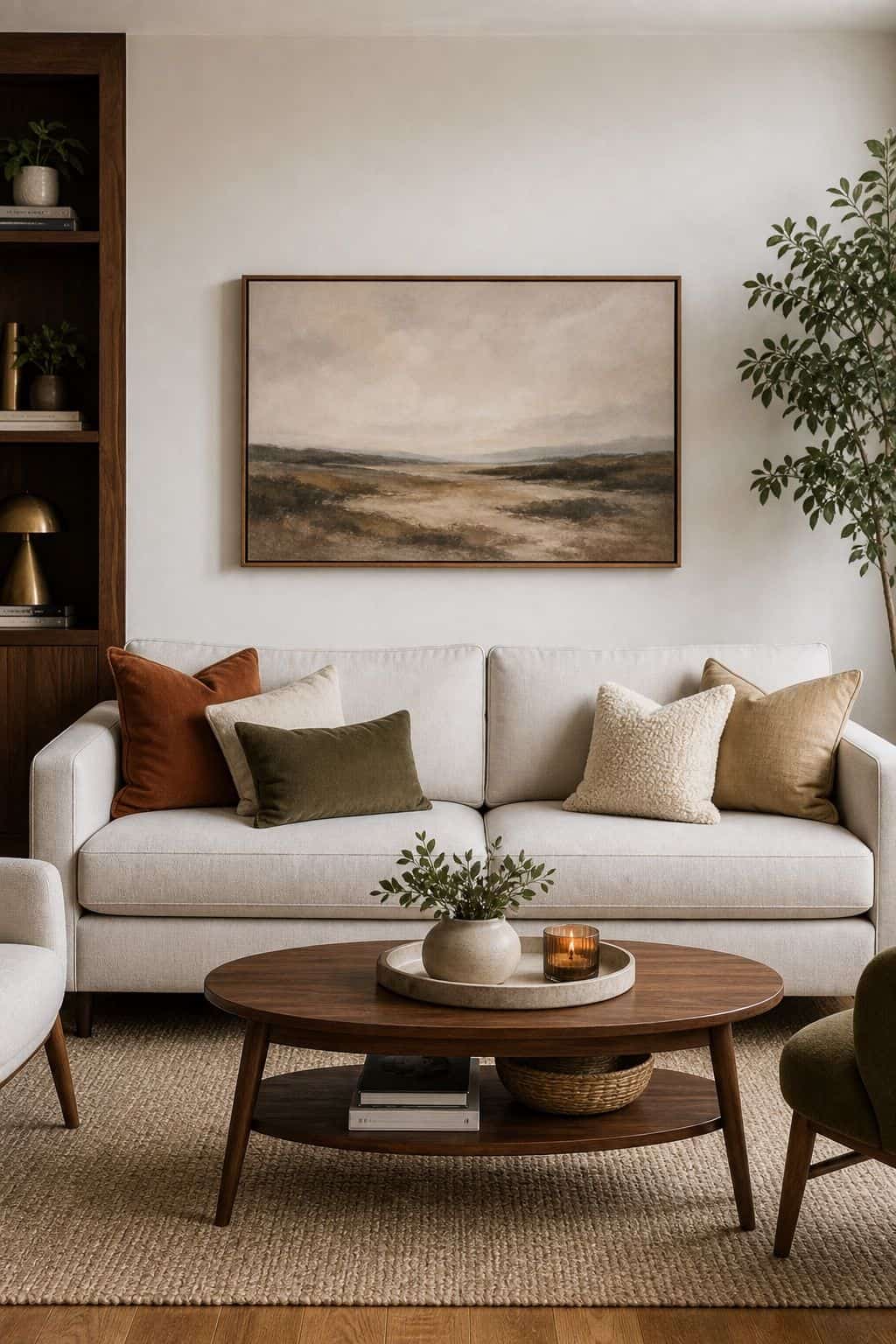 Use the Two-Thirds Rule for Width above couch living room wall decor idea