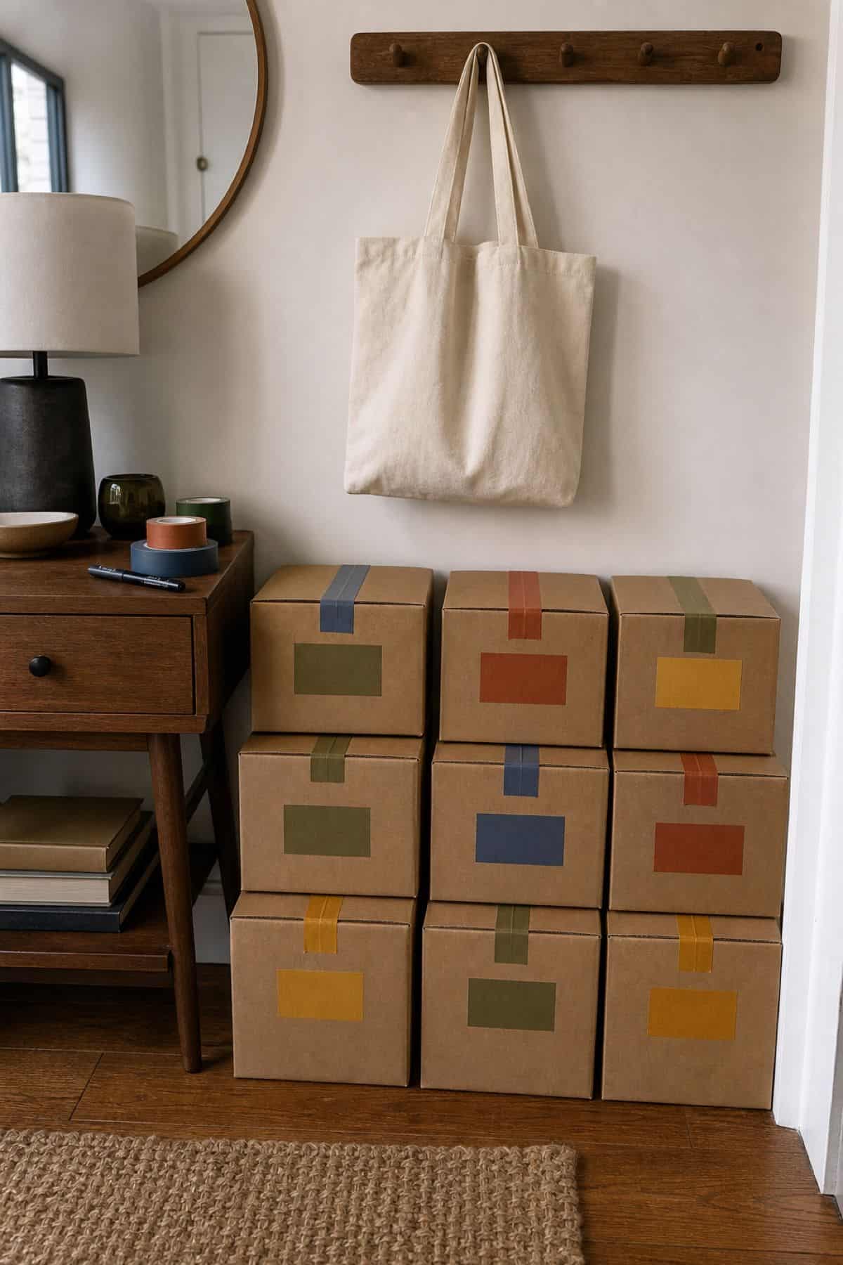 Color coded moving labels for organized boxes
