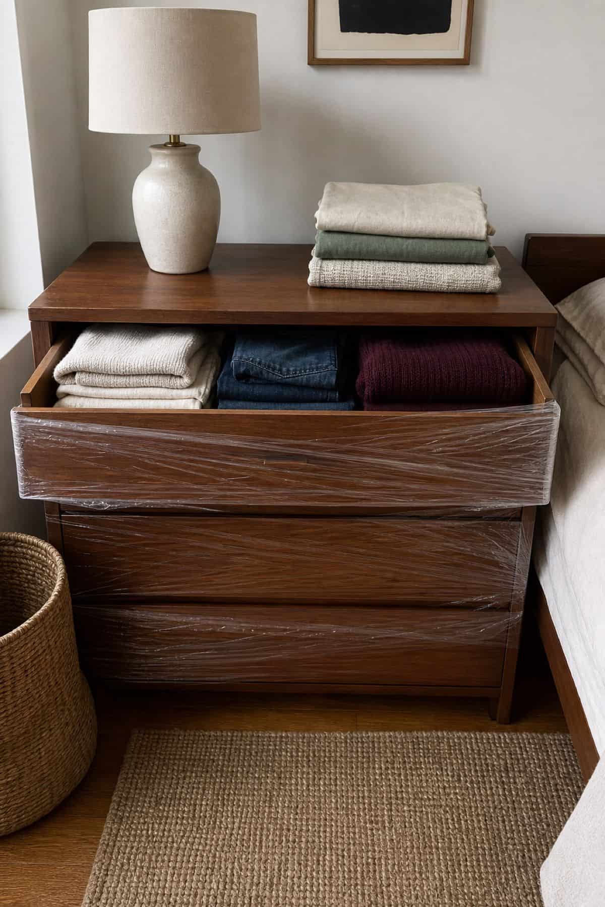 Wrapped dresser drawers for faster packing