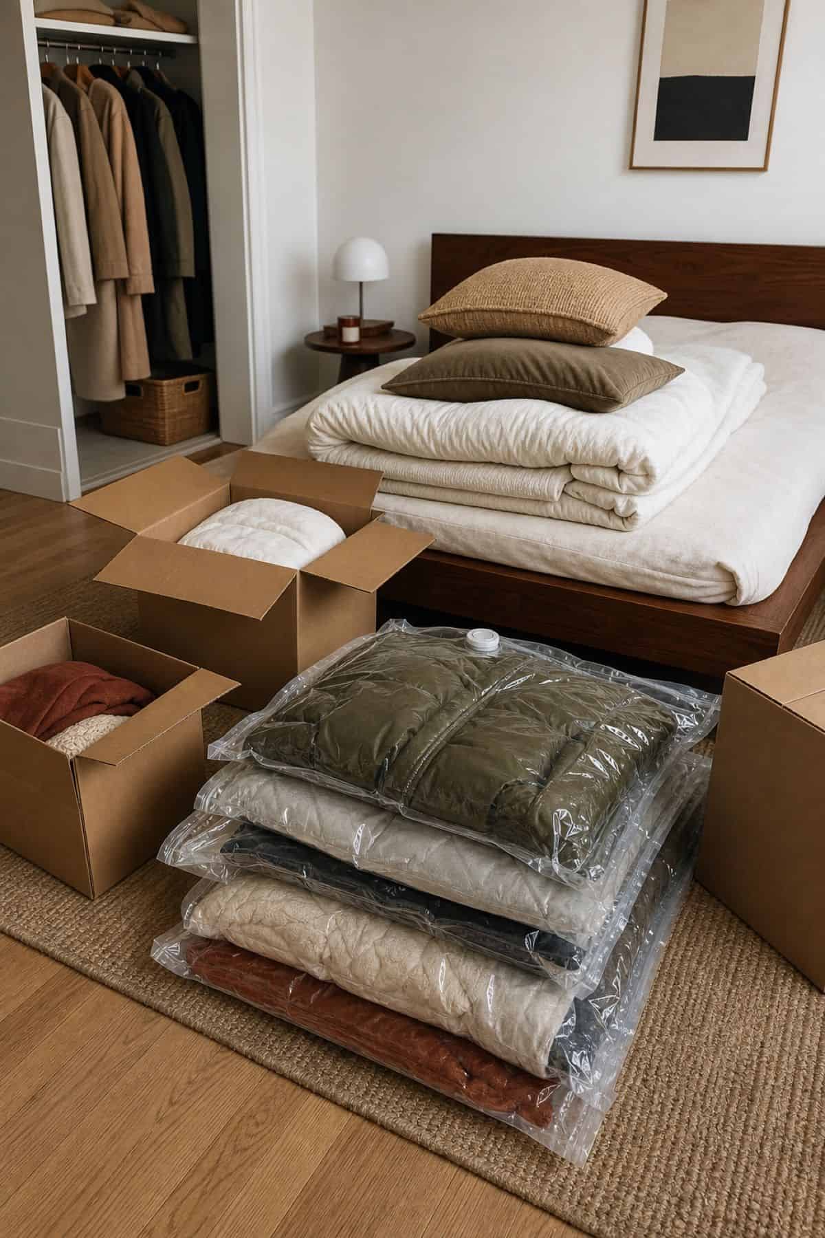 Vacuum bags for bulky bedding and clothes when moving
