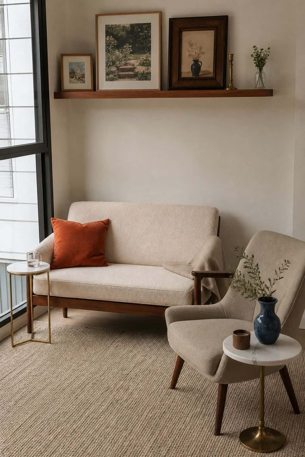 Marble or Brass Side Tables Beside Every Seat sunroom furniture idea for small spaces