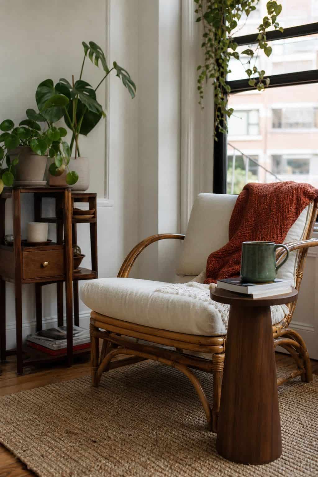 Rattan Lounger or Papasan Chair sunroom furniture idea for small spaces