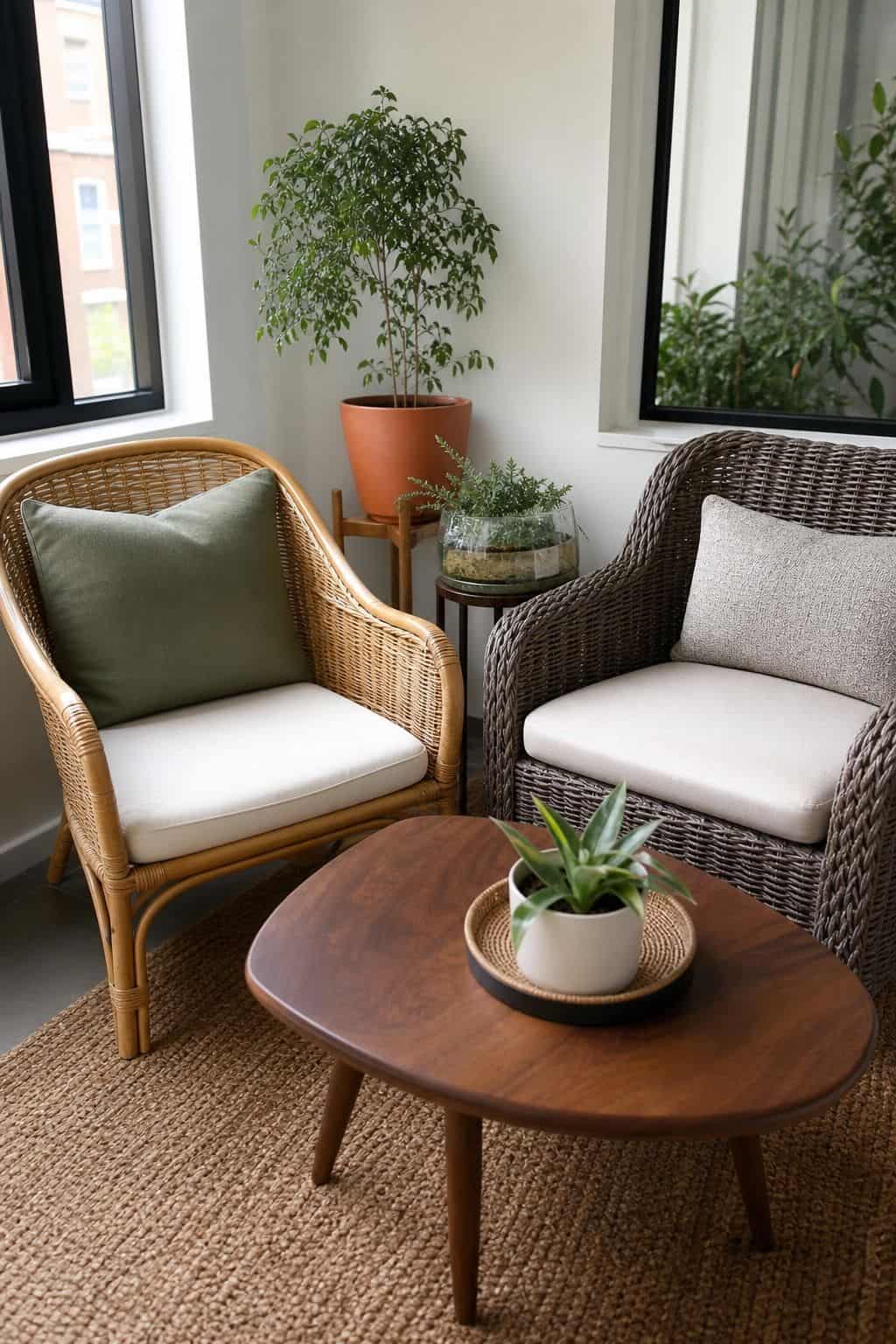 Real Rattan vs PE Rattan Outdoor Versions sunroom furniture idea for small spaces
