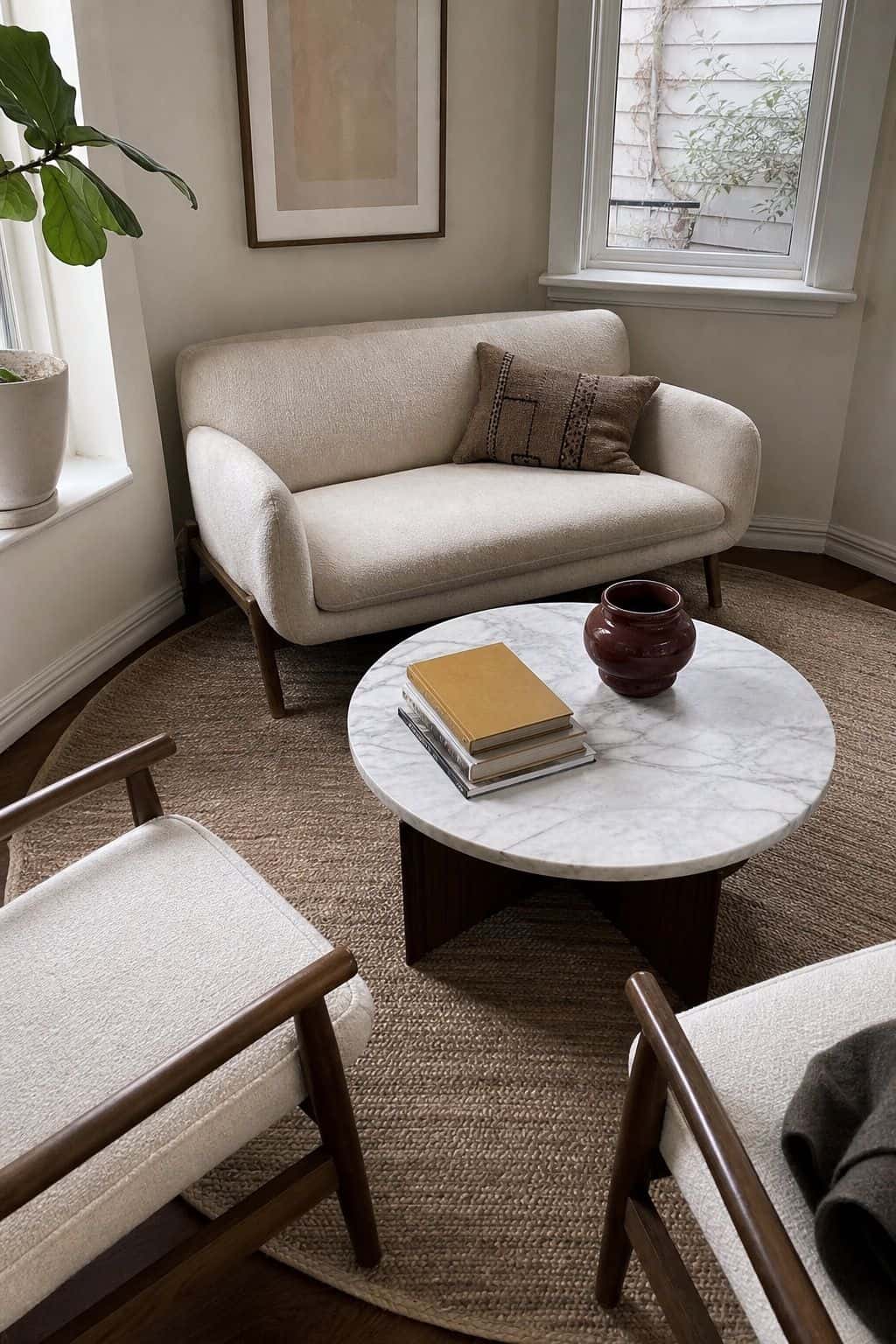 Round Marble or Wood Coffee Table sunroom furniture idea for small spaces