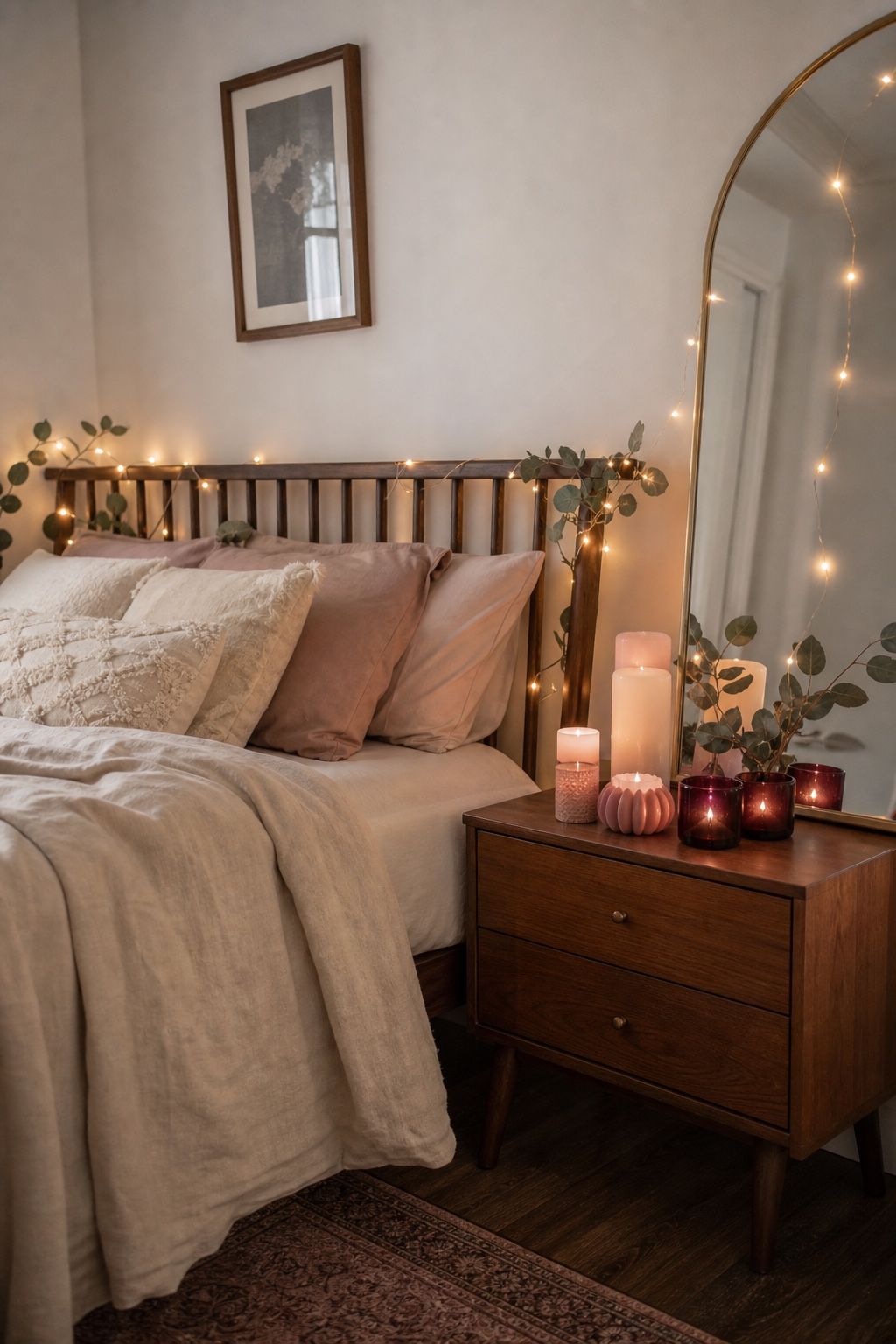 16. Add Candles and Fairy Lights to the Bedroom - Valentines Day decorating ideas for a cozy romantic home