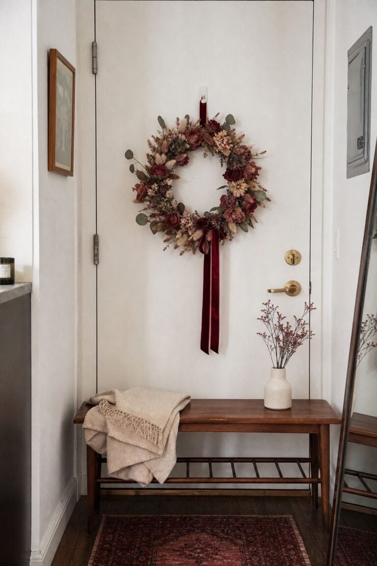 1. Hang a Dried Floral Wreath on the Door - Valentines Day decorating ideas for a cozy romantic home