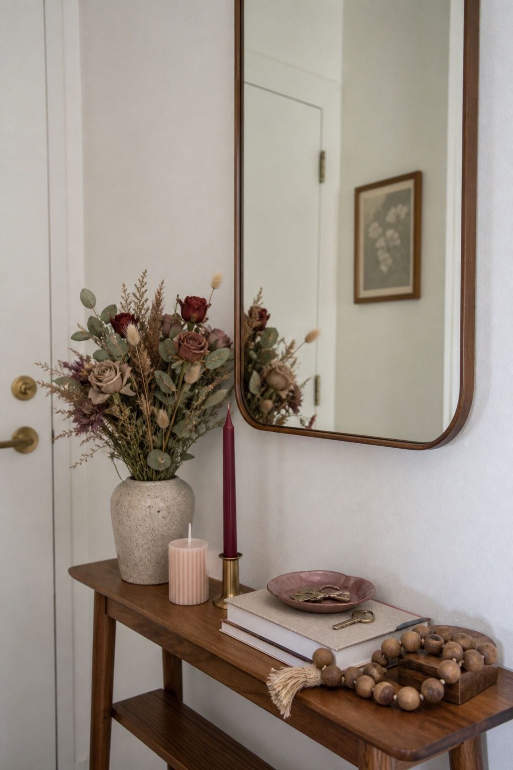 2. Style the Entry Console With a Romantic Vignette - Valentines Day decorating ideas for a cozy romantic home