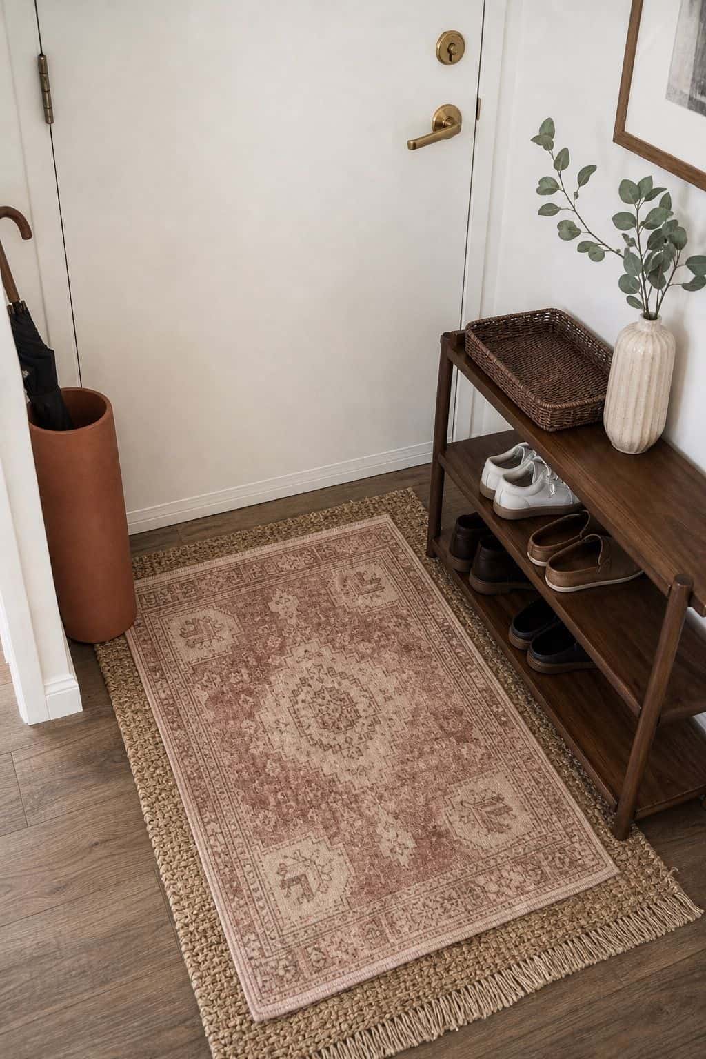 3. Add a Layered Doormat in Soft Tones - Valentines Day decorating ideas for a cozy romantic home