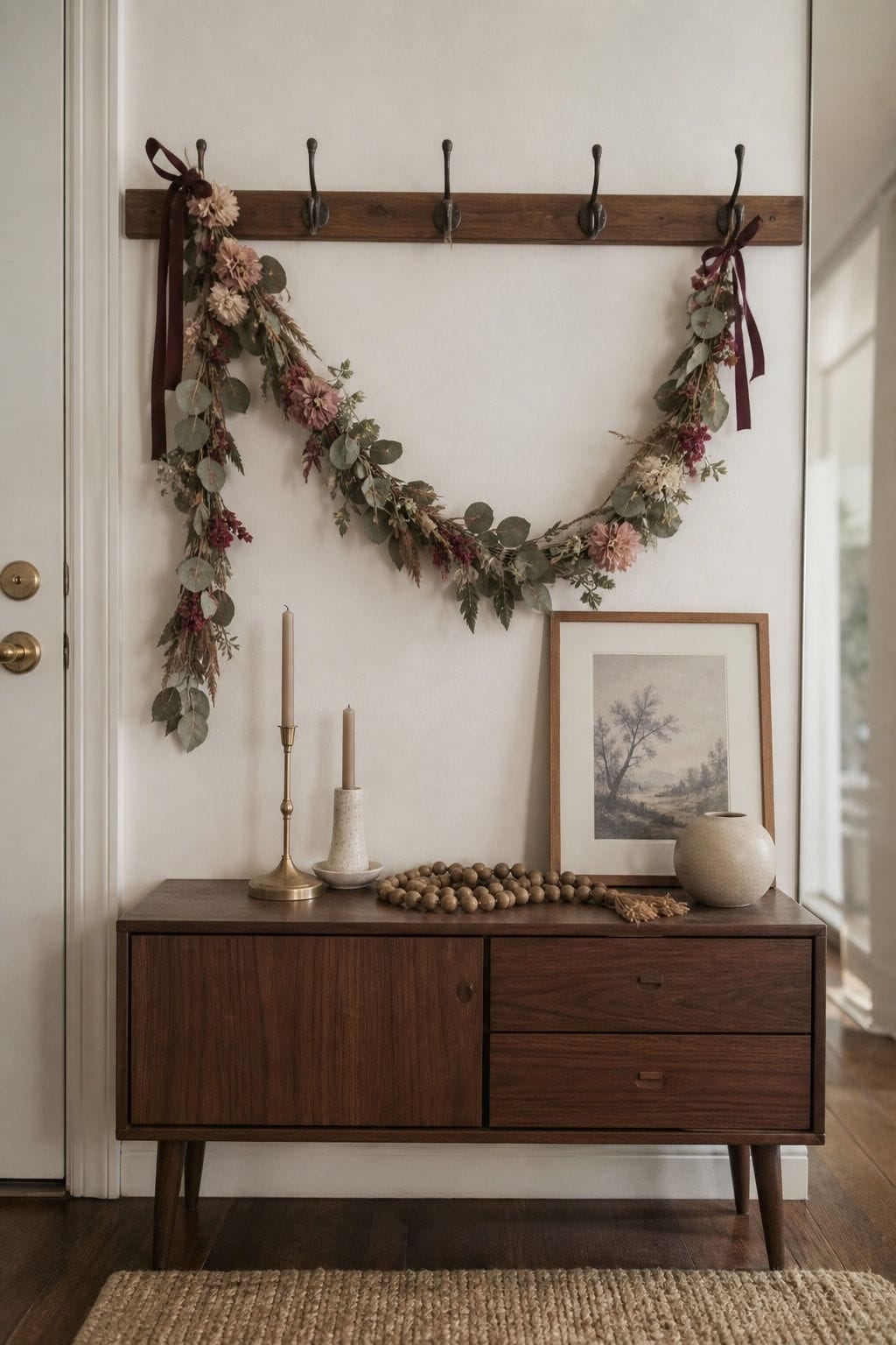 4. Drape a Wooden Bead or Floral Garland - Valentines Day decorating ideas for a cozy romantic home