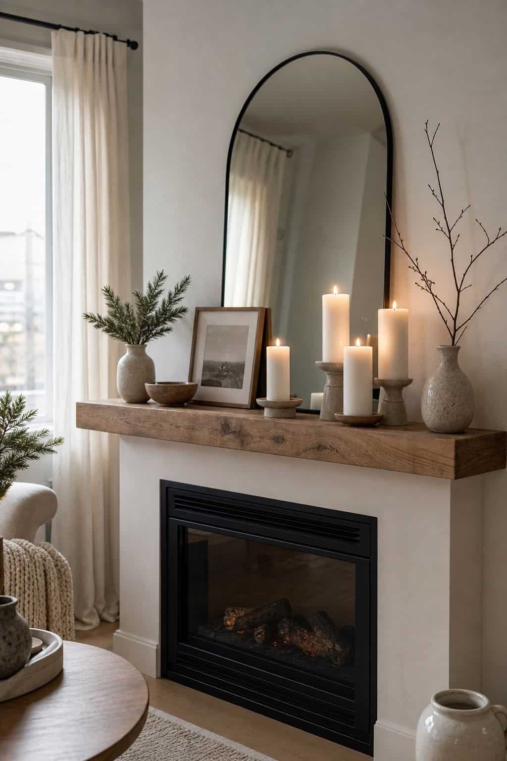Add White Pillar Candles for a Clean Glow small apartment idea for Top 17 Winter Mantle Decor Ideas for Small Spaces.