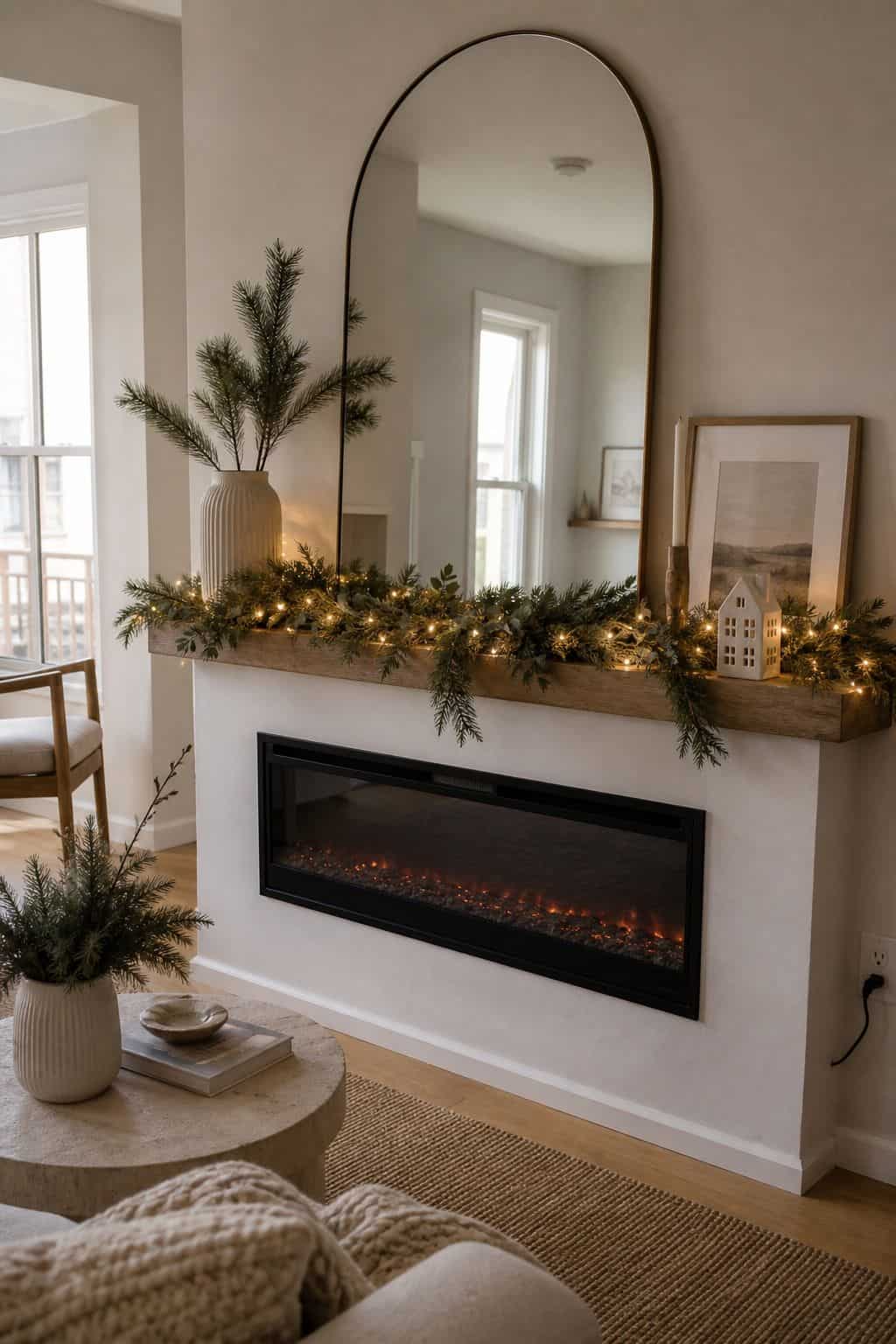 Keep Warm String Lights Up Past Christmas small apartment idea for Top 17 Winter Mantle Decor Ideas for Small Spaces.