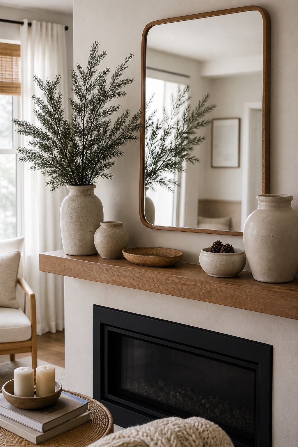 Style With Neutral Vessels and Bowls small apartment idea for Top 17 Winter Mantle Decor Ideas for Small Spaces.