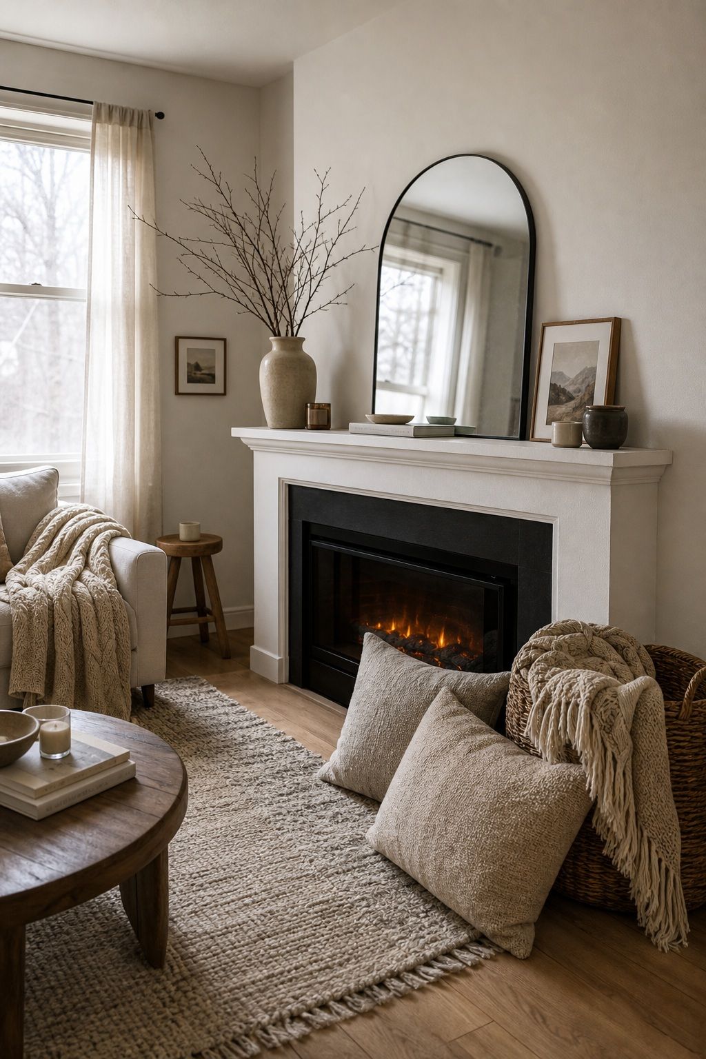 Layer Soft Textiles Around the Mantle small apartment idea for Top 17 Winter Mantle Decor Ideas for Small Spaces.