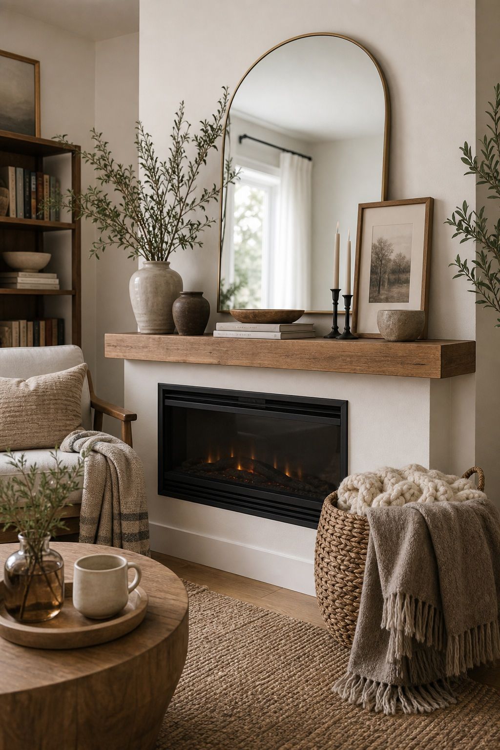 Add Cozy Winter Textures Like Wool and Wood small apartment idea for Top 17 Winter Mantle Decor Ideas for Small Spaces.