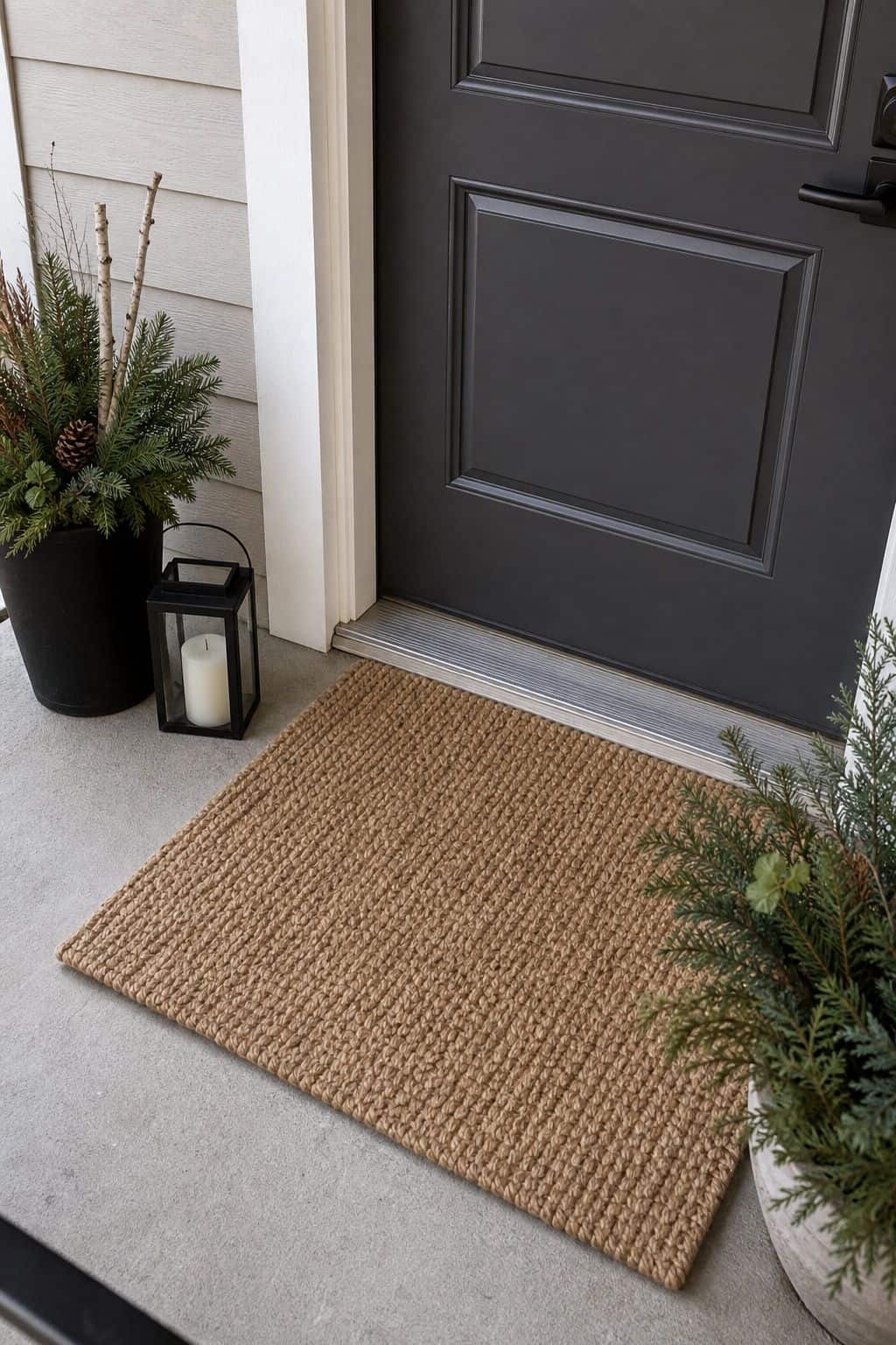 Lay Down a Wool or Heavy Jute Doormat small apartment idea for Top 17 Winter Porch Decor Ideas for Apartments and Small Outdoor Spaces.