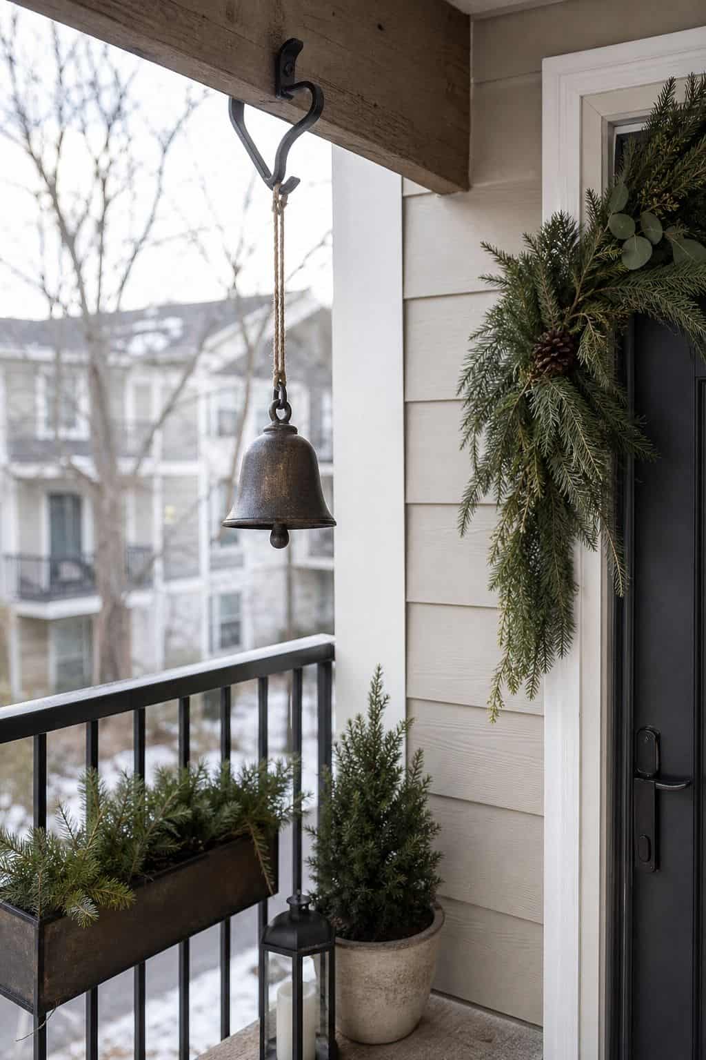 Hang a Single Bell or Bird Feeder small apartment idea for Top 17 Winter Porch Decor Ideas for Apartments and Small Outdoor Spaces.