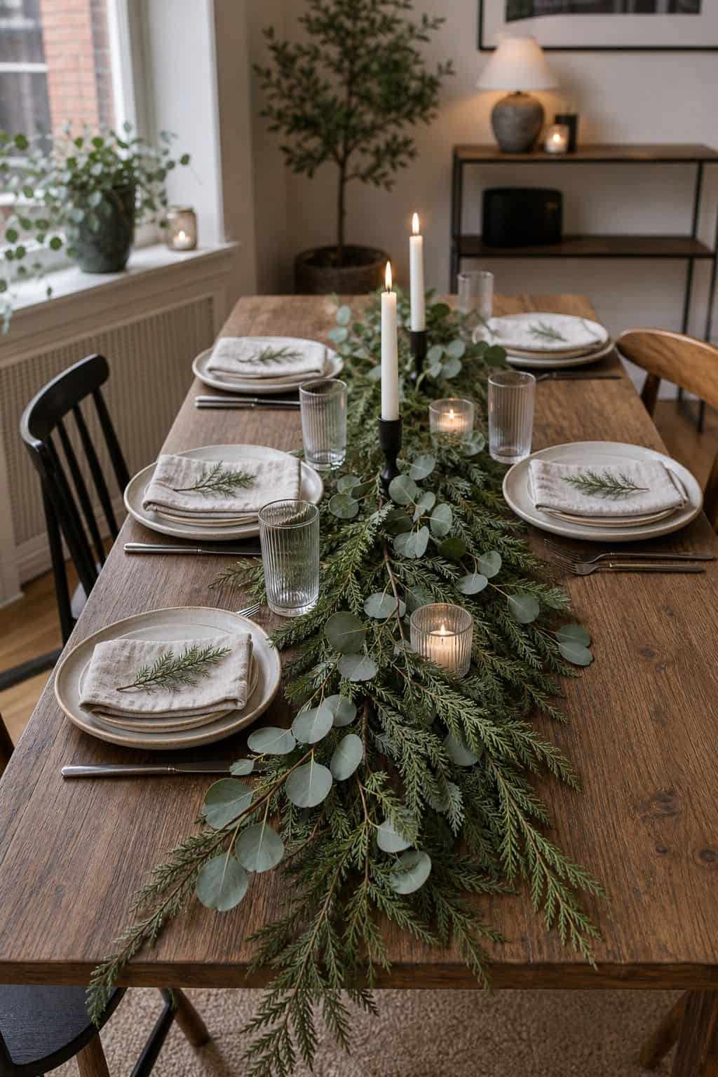 Runner of Cedar and Eucalyptus small apartment idea for Top 16 Winter Table Decor Ideas for Small Apartments.