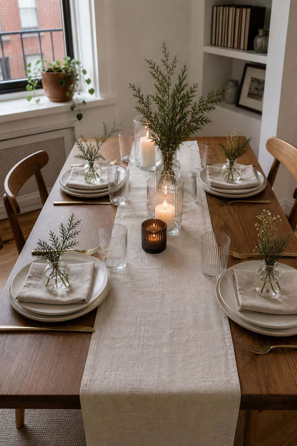 Add a Small Bud Vase at Each Place Setting small apartment idea for Top 16 Winter Table Decor Ideas for Small Apartments.