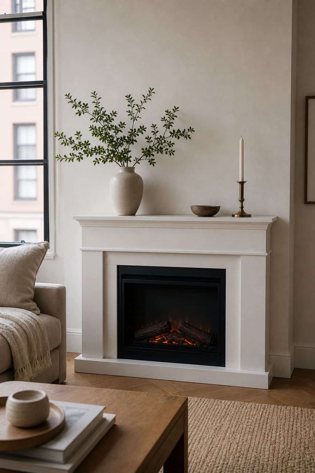 Add a Touch of Greenery small apartment idea for Top 17 Zen Fireplace Mantel Home Decor Ideas for Small Spaces.