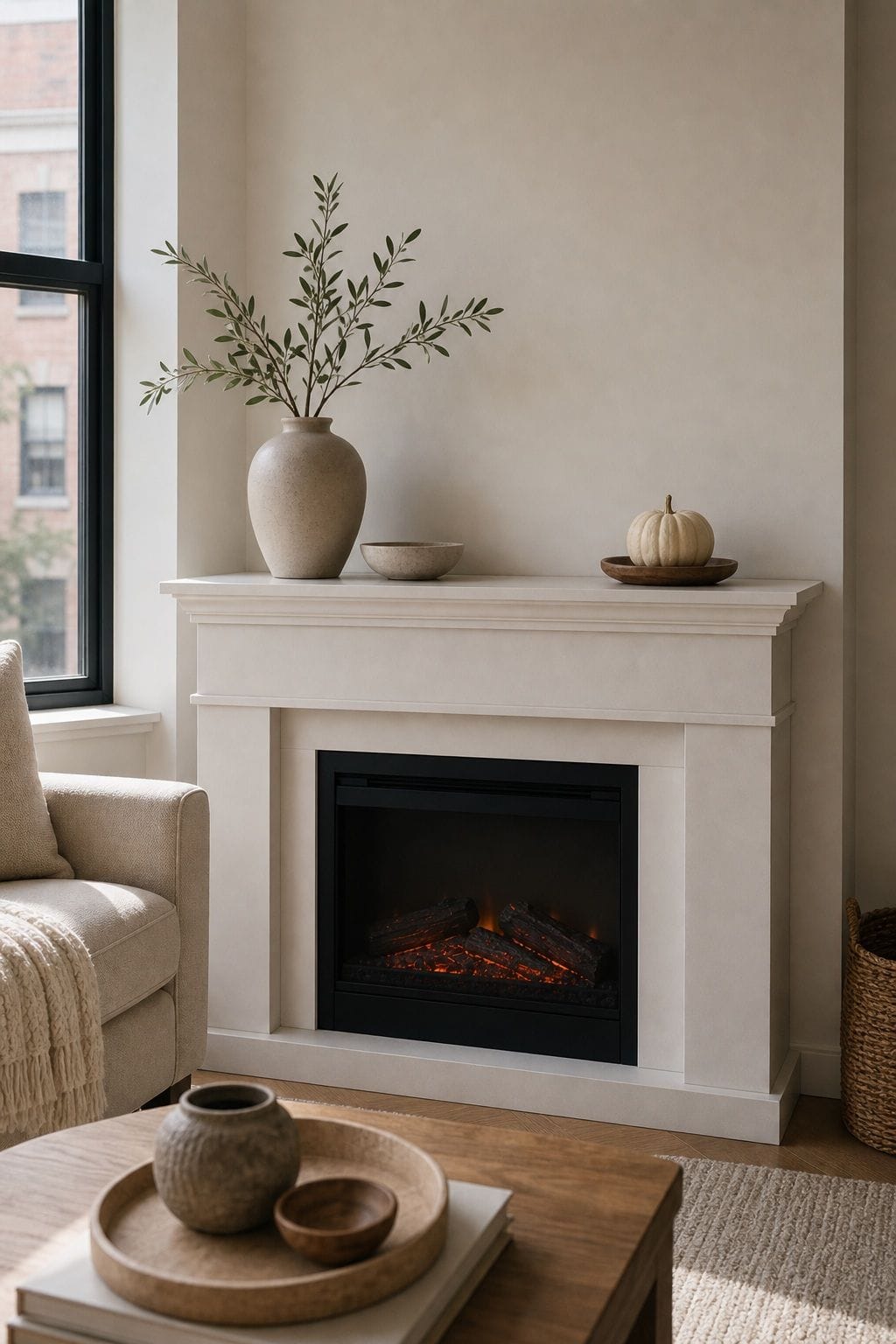 Keep a Neutral Base for Seasonal Updates small apartment idea for Top 17 Zen Fireplace Mantel Home Decor Ideas for Small Spaces.