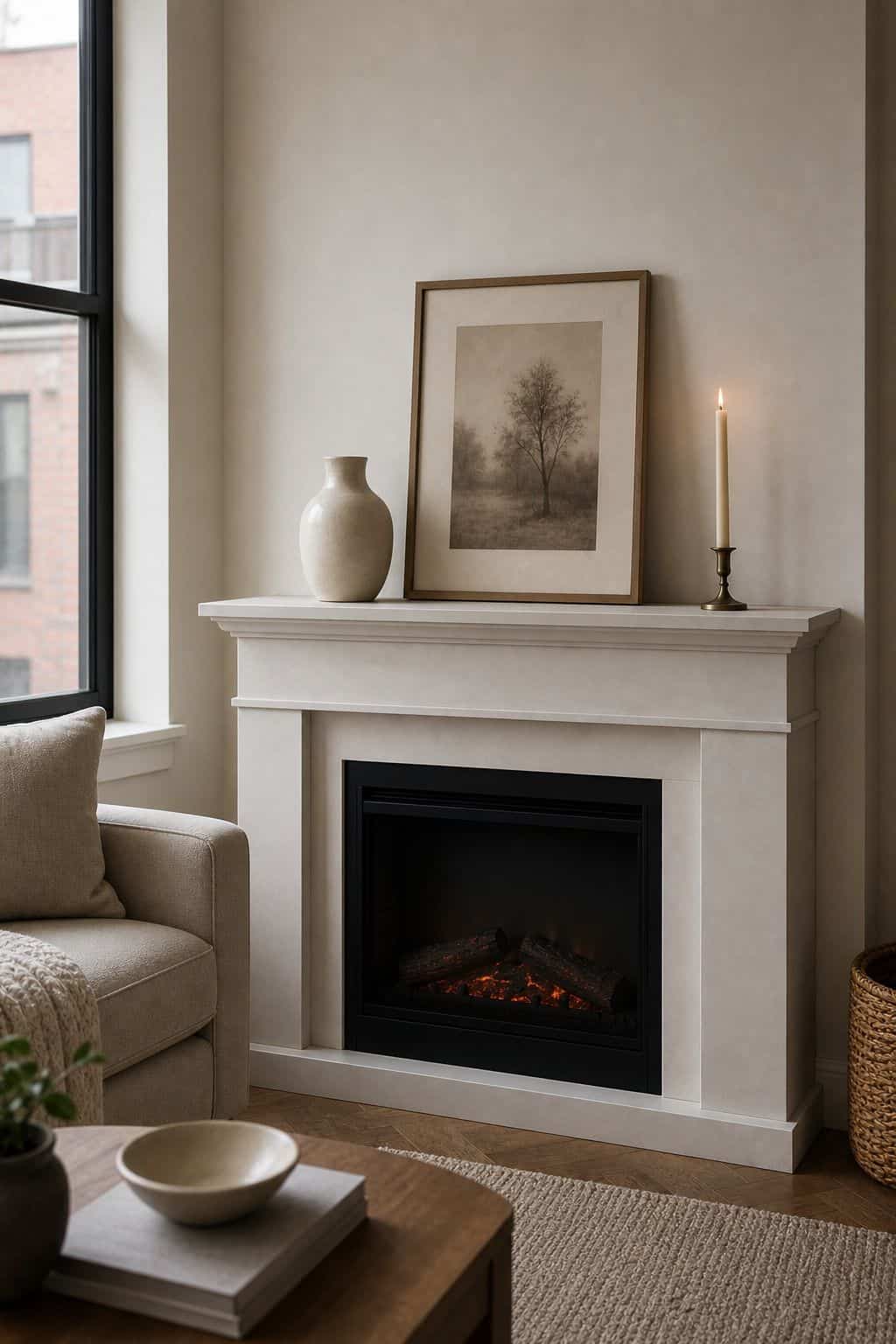 Embrace Stripped-Back, Timeless Detail small apartment idea for Top 17 Zen Fireplace Mantel Home Decor Ideas for Small Spaces.