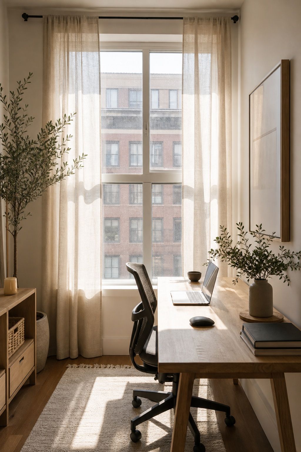 Maximize Natural Light, Then Soften It small apartment idea for Top 16 Zen Home Office Decor Ideas for Small Apartments.