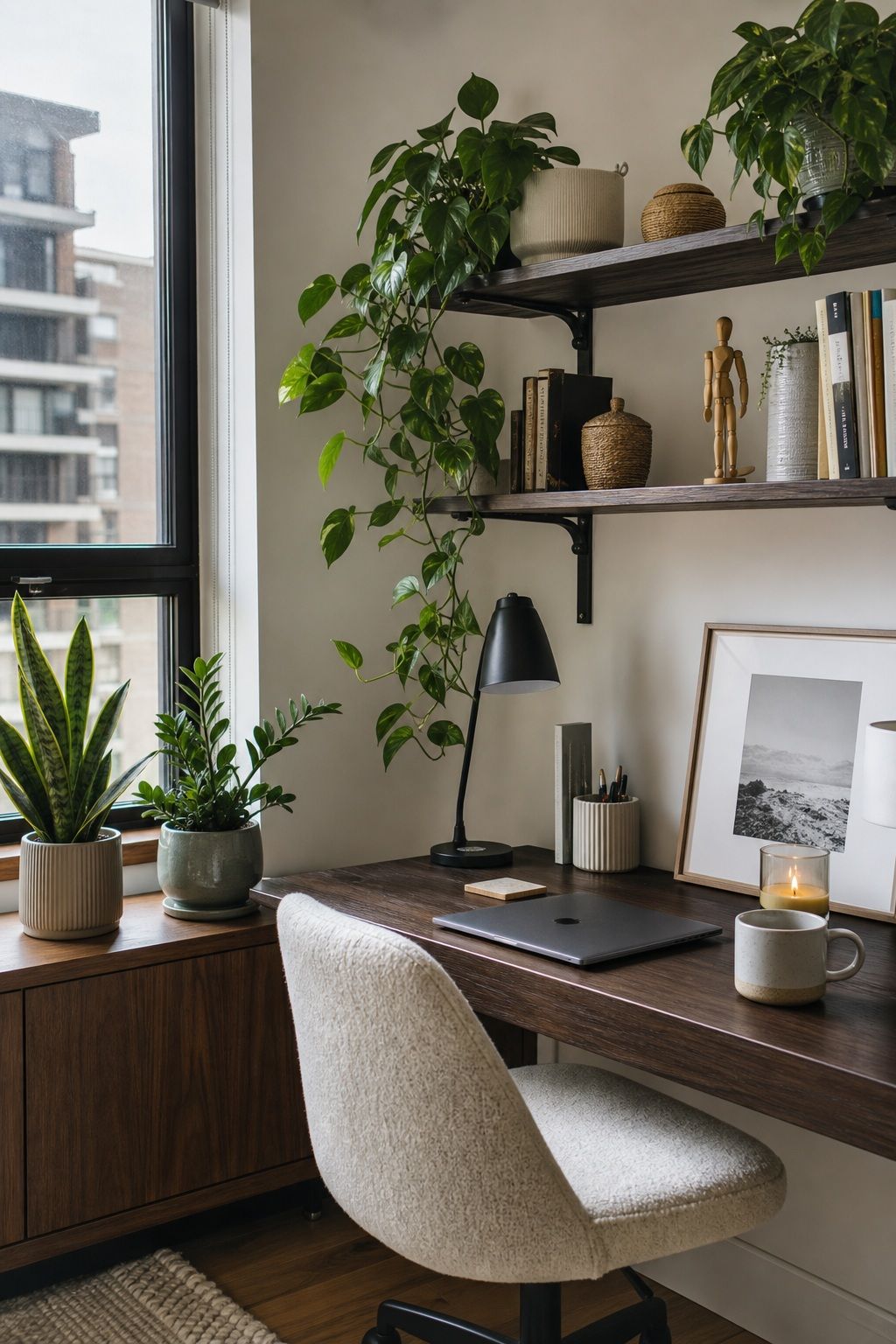 Add Low-Maintenance Plants for Living Calm small apartment idea for Top 16 Zen Home Office Decor Ideas for Small Apartments.