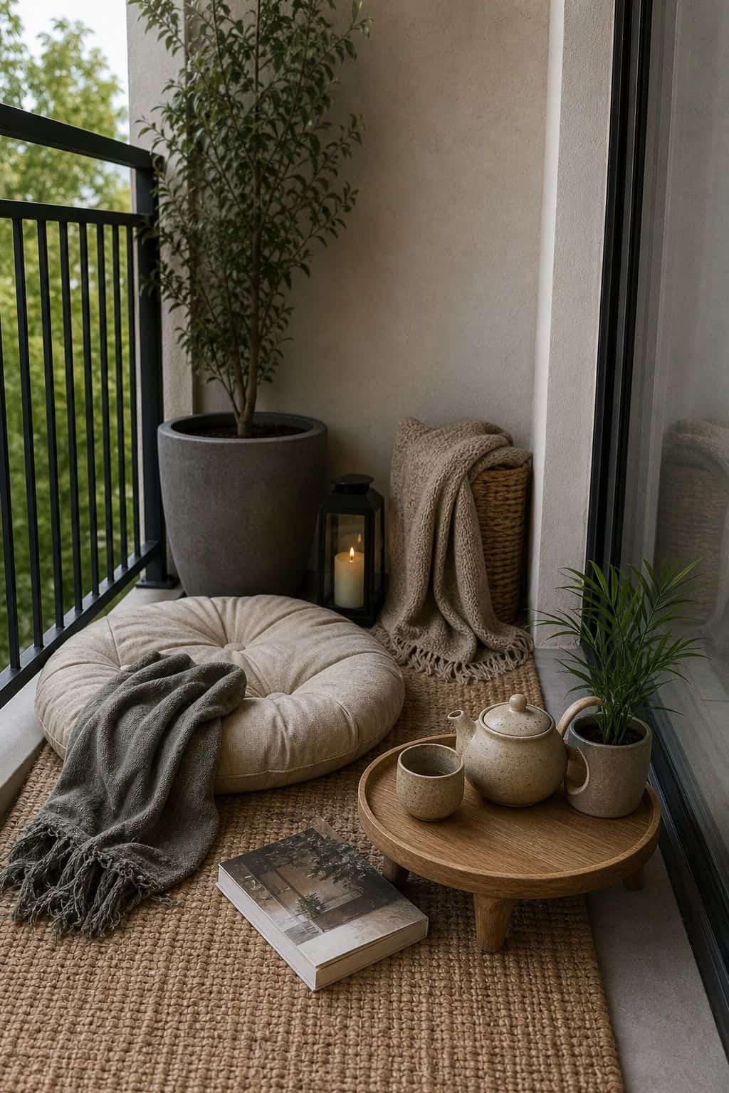 Add a Small Meditation or Tea Corner small apartment idea for Top 18 Zen Porch Home Decor Ideas for Apartments and Small Outdoor Spaces.