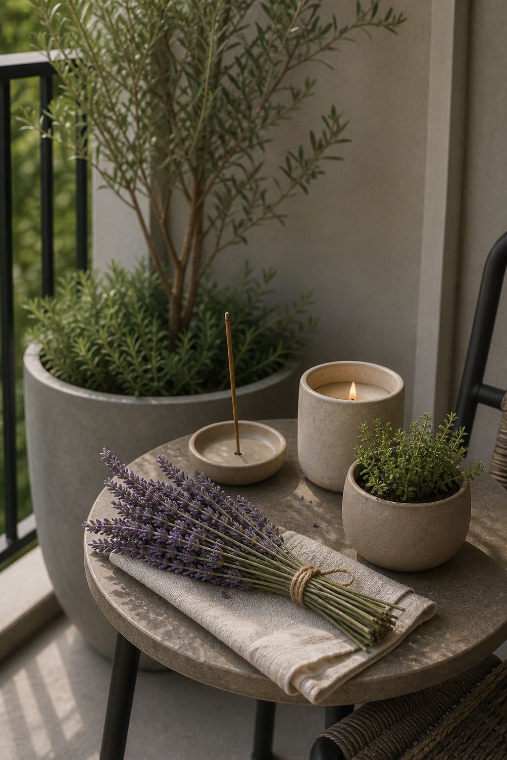 Add Gentle, Natural Scent small apartment idea for Top 18 Zen Porch Home Decor Ideas for Apartments and Small Outdoor Spaces.