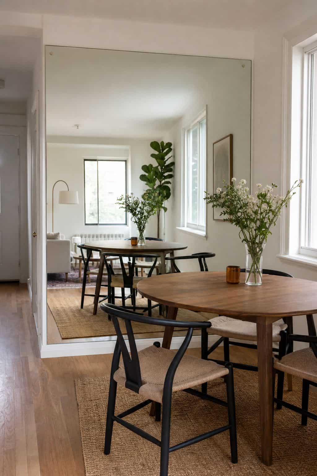 Full-Width Mirror dining room mirror idea for a small apartment