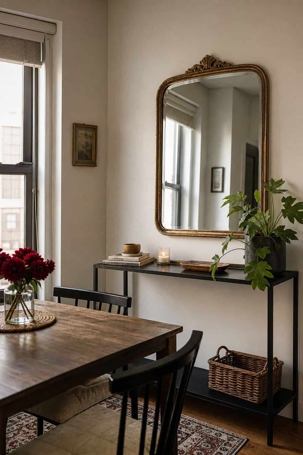 Antique Gold-Framed dining room mirror idea for a small apartment