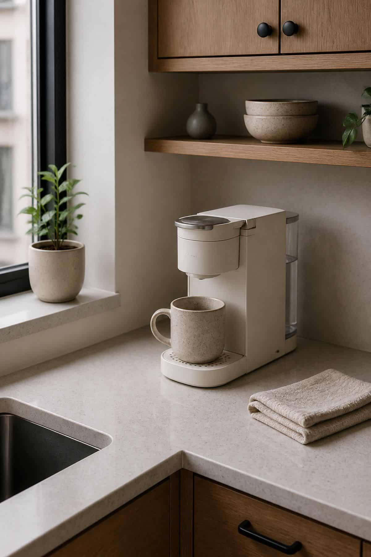 single daily appliance out for small apartment kitchen counter organization