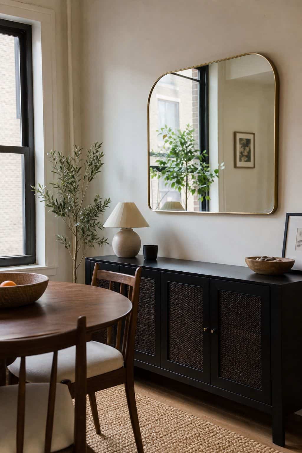 Above Sideboard or Buffet dining room mirror idea for a small apartment