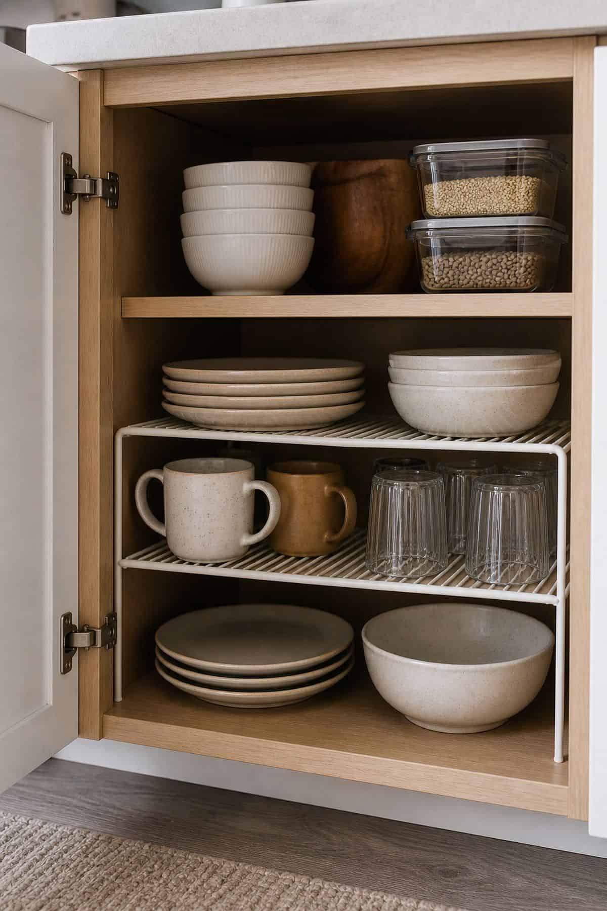 stackable cabinet shelf for small apartment kitchen counter organization