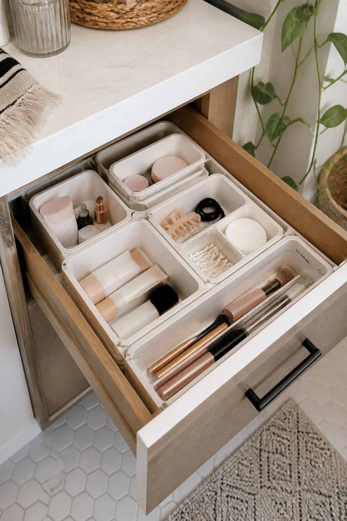 Stackable Drawer Inserts for small apartment bathroom counter organization