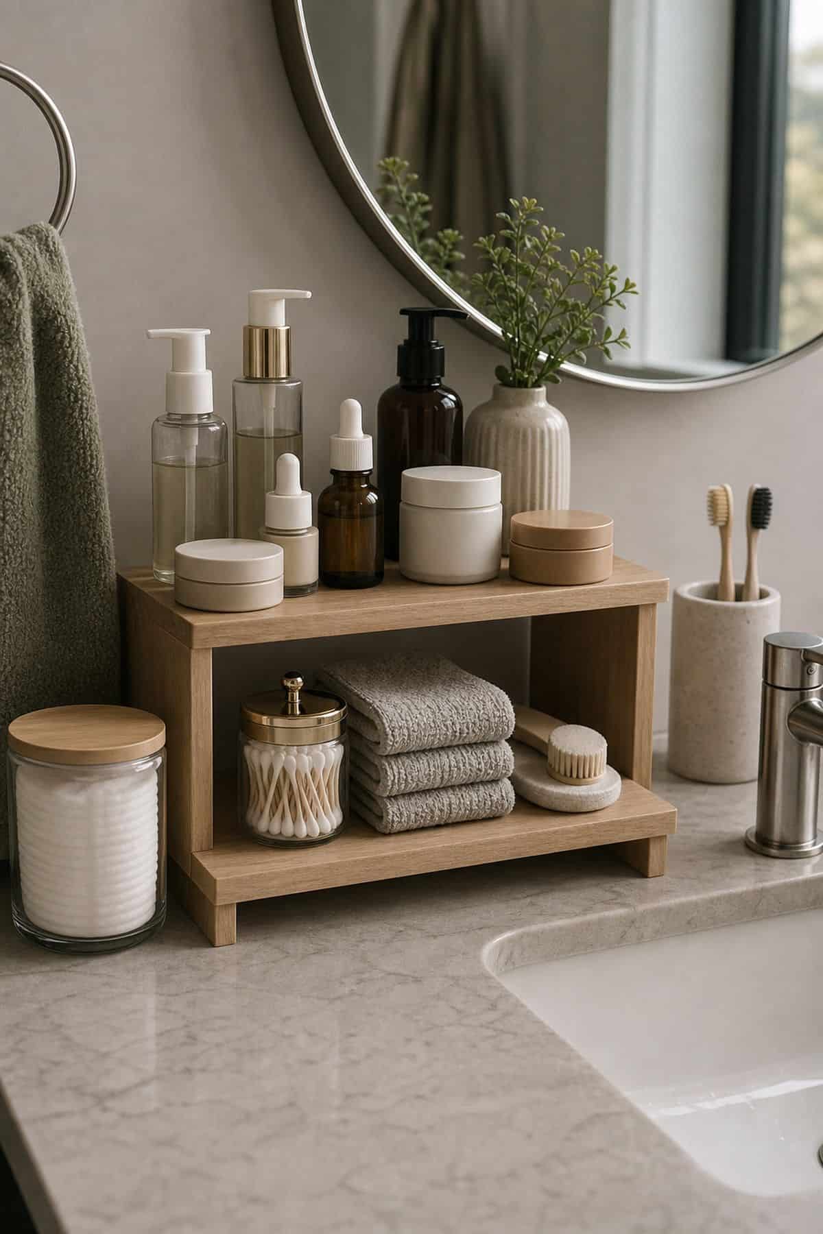 Skincare Step Shelf for small apartment bathroom counter organization