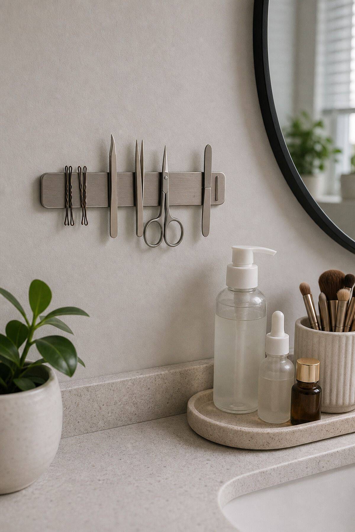 Magnetic Strip for Metal Items for small apartment bathroom counter organization