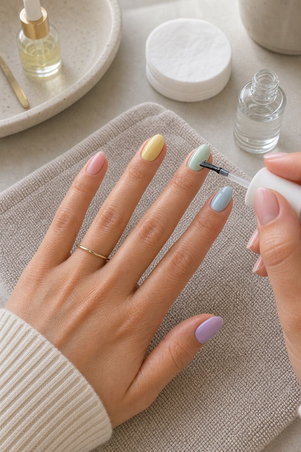 Seal It and Make It Last Past Easter nail design with top coat on a realistic five-finger hand.