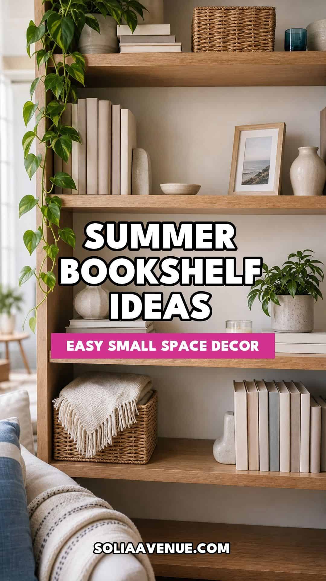 Summer bookshelf decor ideas for a small apartment