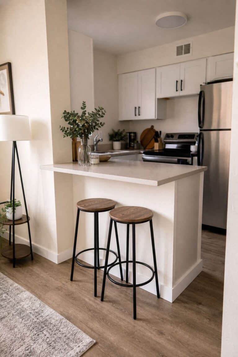 Peninsula Counter breakfast counter idea in a small apartment kitchen
