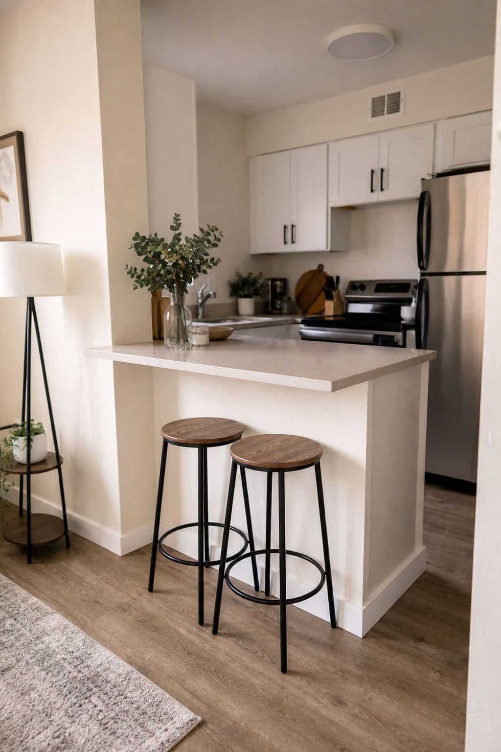 Peninsula Counter breakfast counter idea in a small apartment kitchen