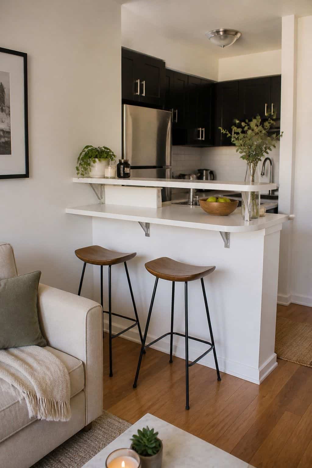 Two-Tier Counter breakfast counter idea in a small apartment kitchen