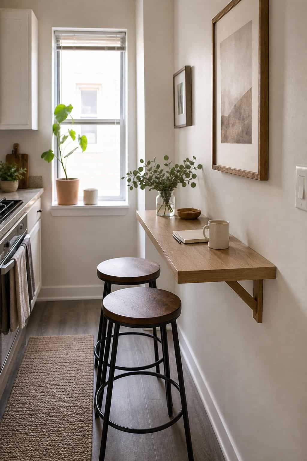 Floating Counter Bar breakfast counter idea in a small apartment kitchen