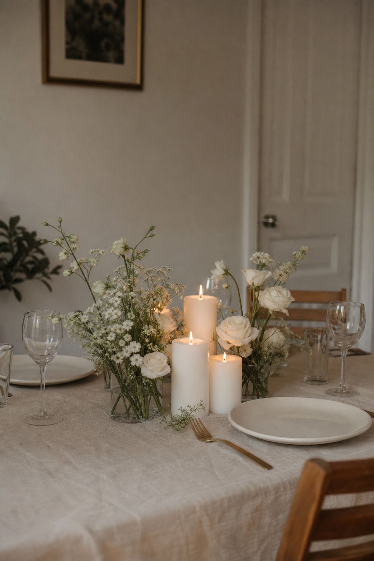 Budget wedding decor idea with unscented white pillar candles set of 12