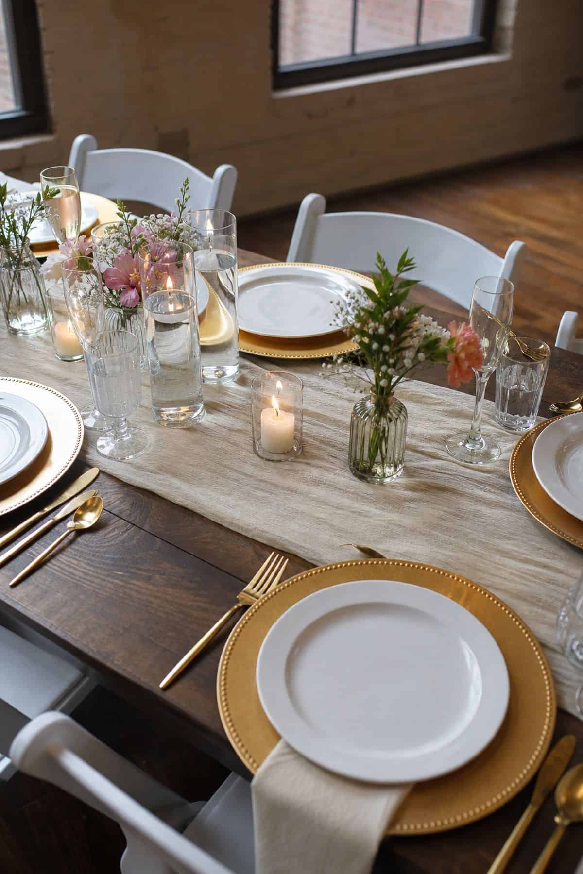 Budget wedding decor idea with gold plastic charger plates set of 50
