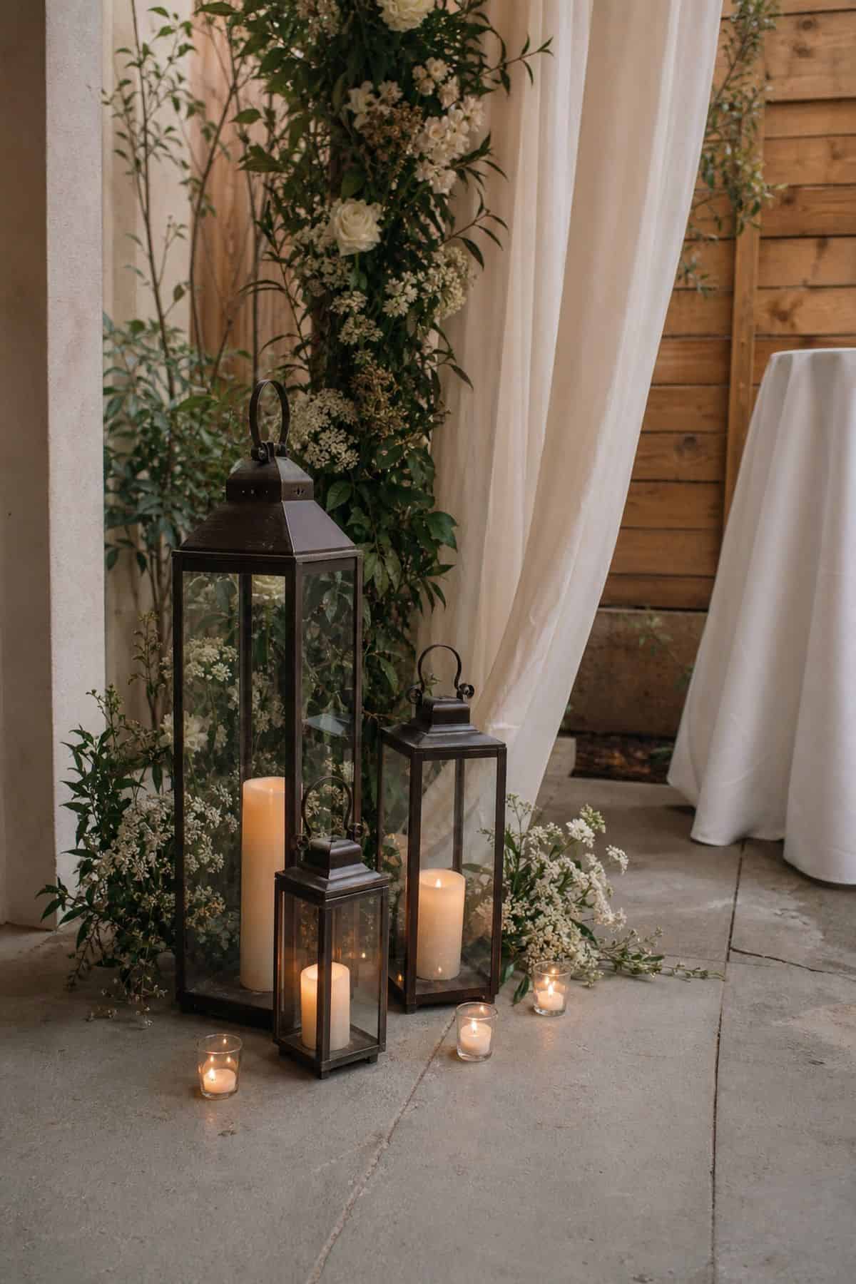 Budget wedding decor idea with metal lantern set of 6 mixed heights