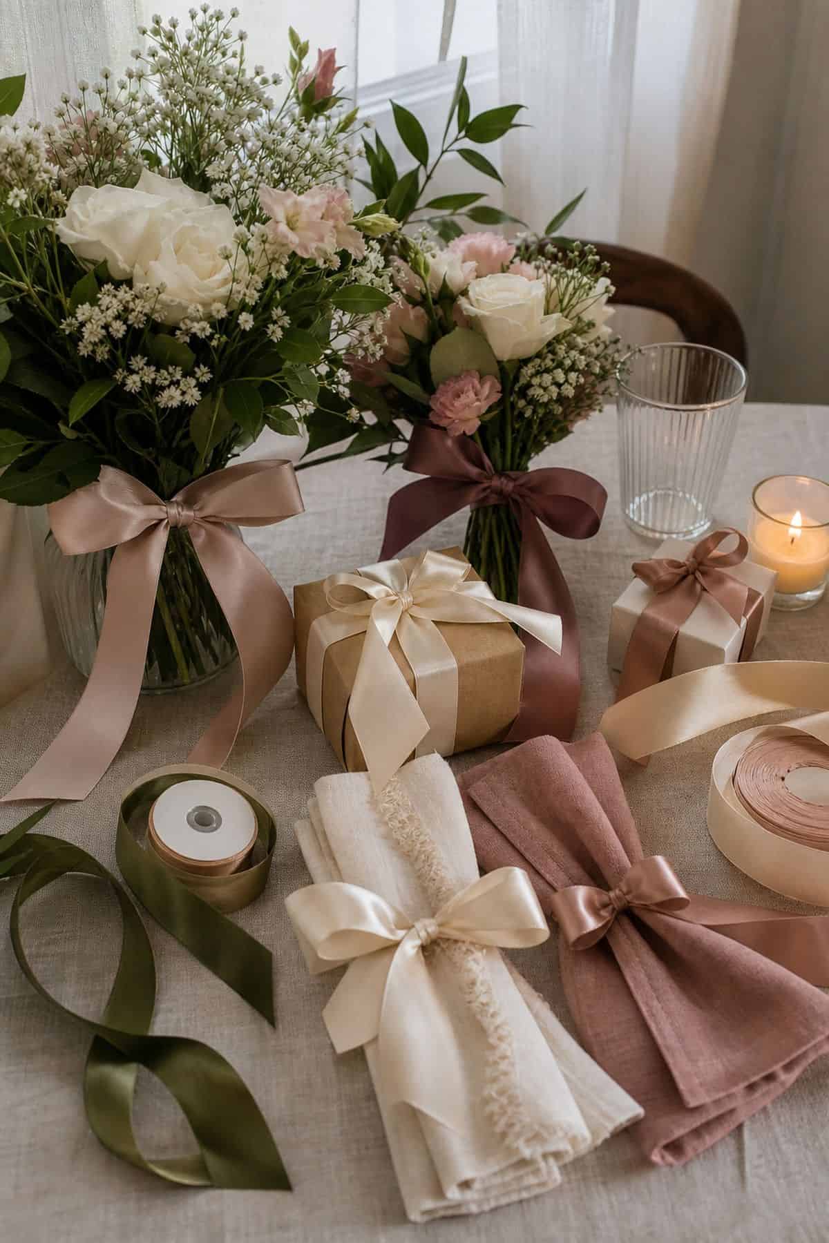 Budget wedding decor idea with satin ribbon assortment bulk
