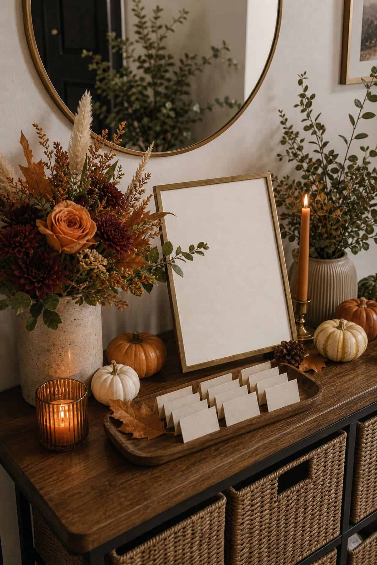 Welcome Sign With Names of Guests Friendsgiving dinner party decor idea