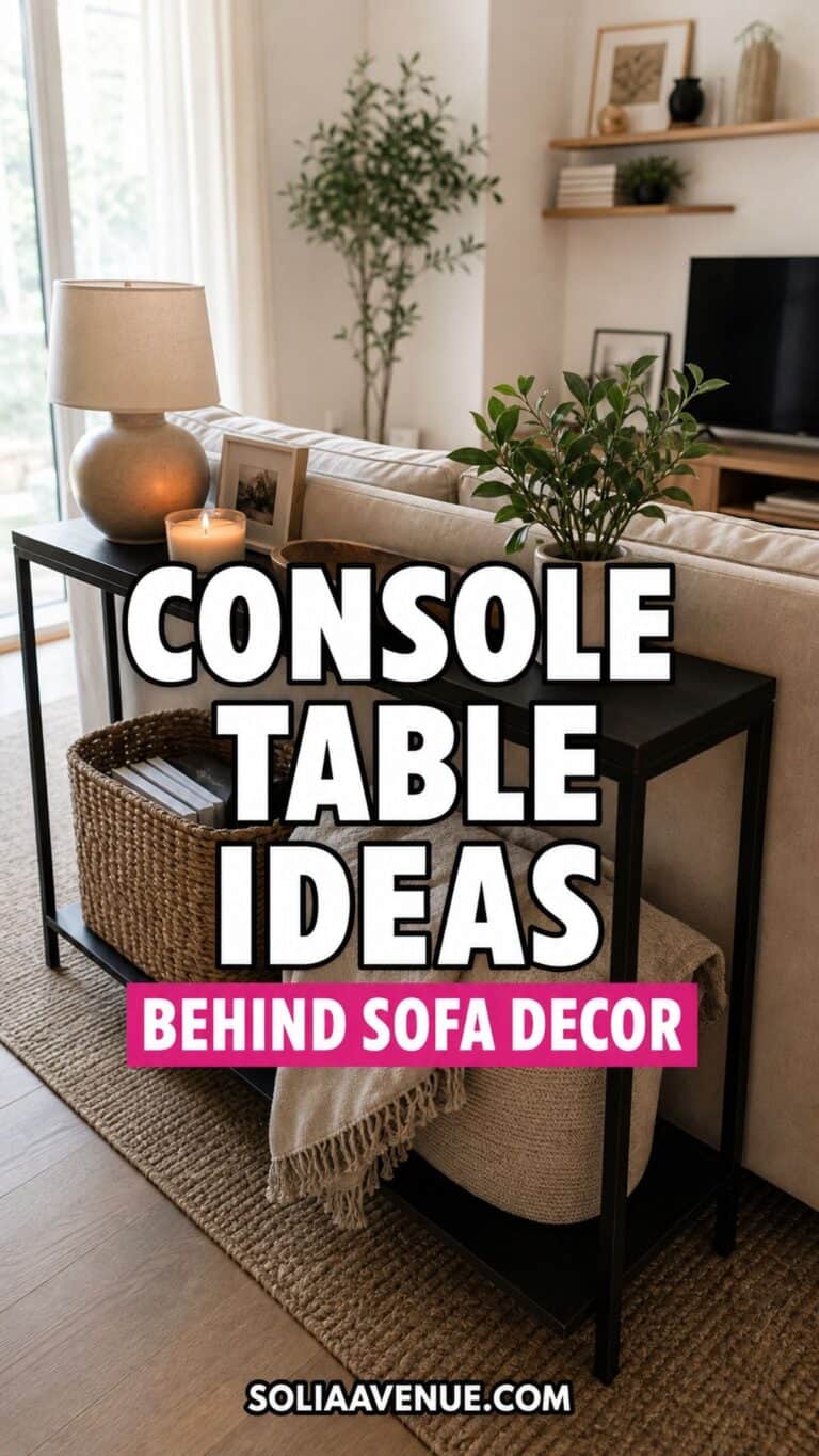 Console table behind sofa decor ideas Pinterest pin for small apartments
