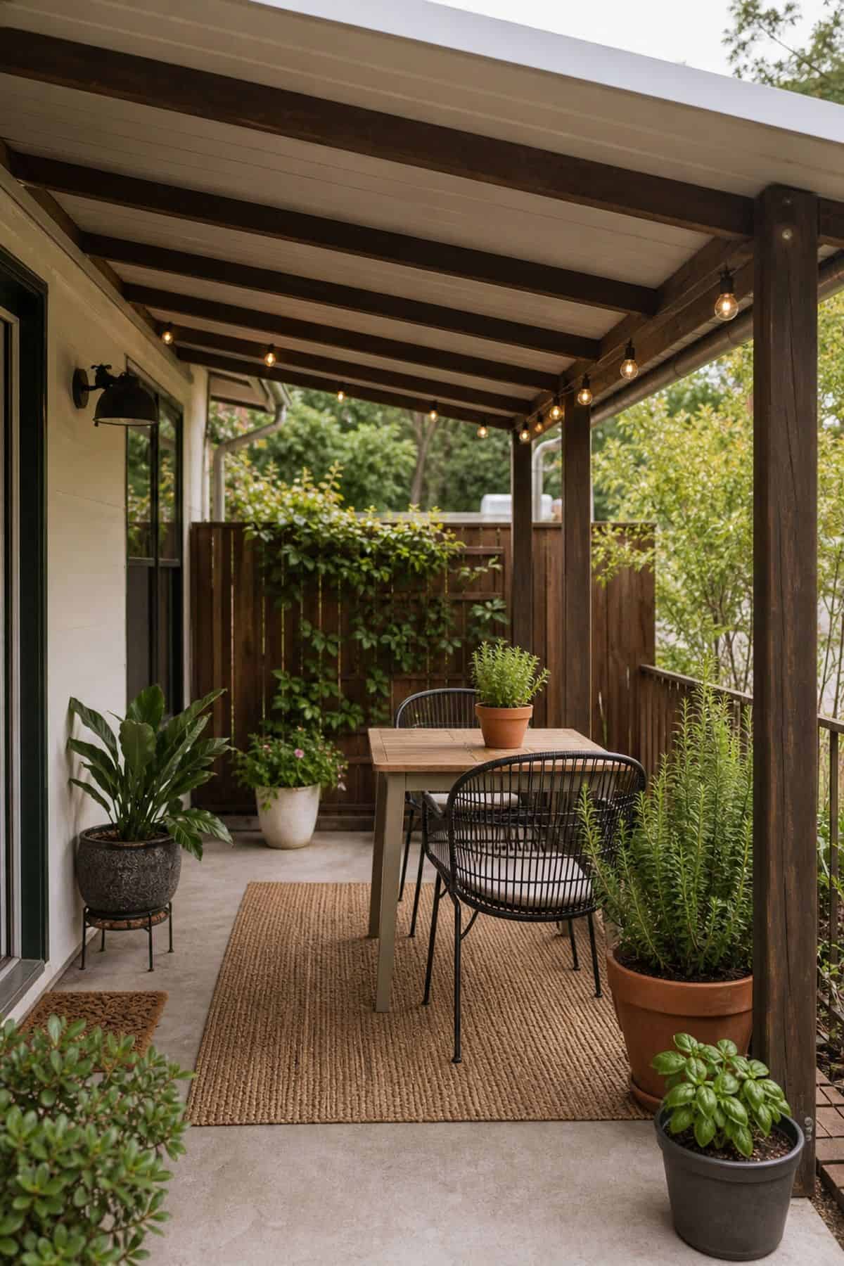 Incorporate a roofed patio extension from the house covered outdoor patio idea